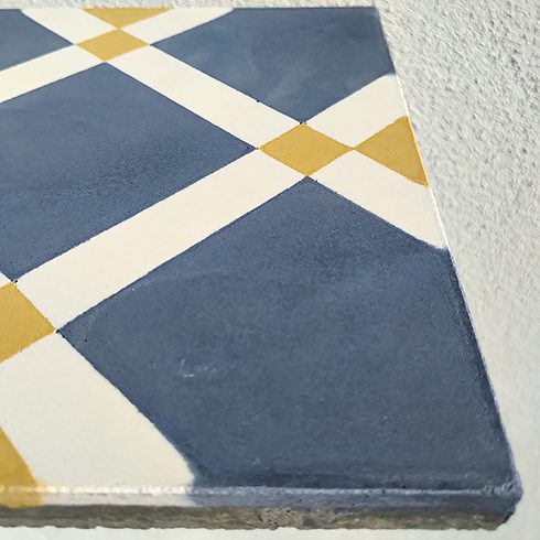 Craft Design Construction articles Handmade Hydraulic Cement Tile Bee Abelha geometric design yellow white blue pigments